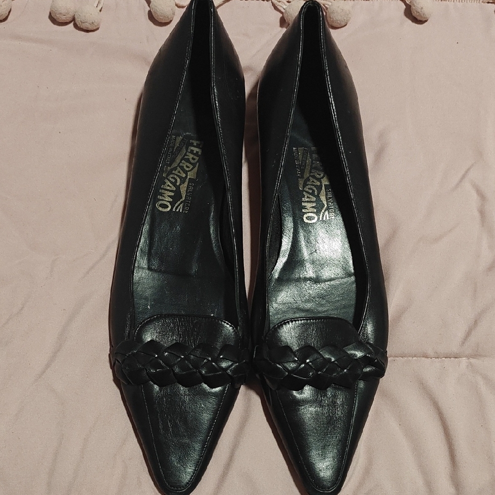 Salvatore Ferragamo Black Leather Flats
